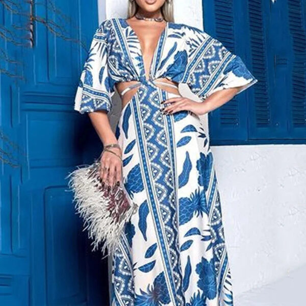 Vestido Estampa Oriental Com Decote Safira - Imagem 2