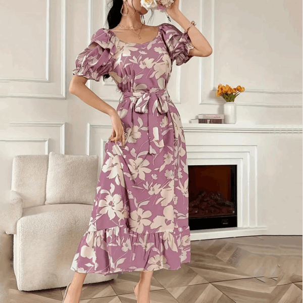 Vestido Estampa Floral e Laço Taynah